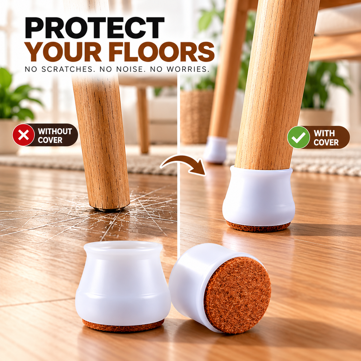 Silicone Furniture Leg Covers with Felt Base – 16 Pcs Floor Protectors