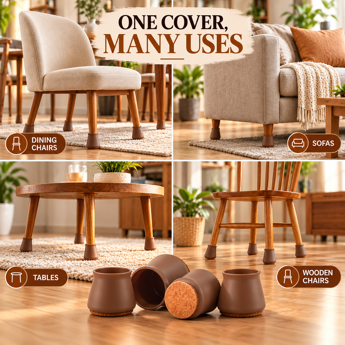 Silicone Furniture Leg Covers with Felt Base – 16 Pcs Floor Protectors